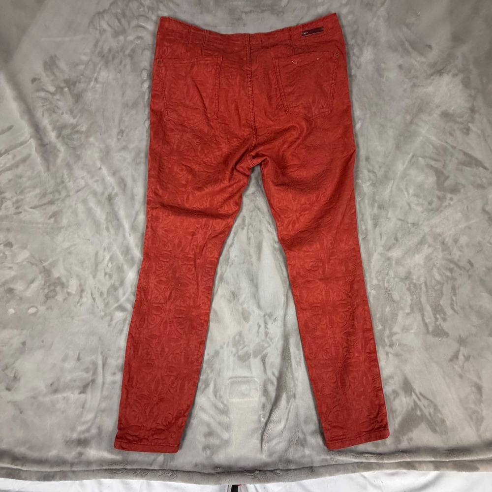 Anthropologie Pilcro High Rise Skinny Pants Rust Orange Floral Jacquard Size 32 - Picture 2 of 10